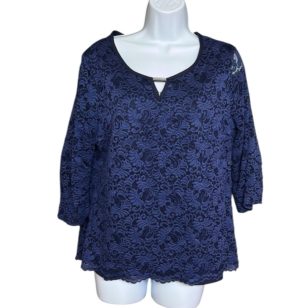 Sears Classy Blue Lace Long Sleeve Blouse Top Size M Wedding Event Holiday